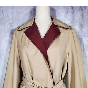 Vintage Etienne Aigner Tan and Burgundy Trench Coat